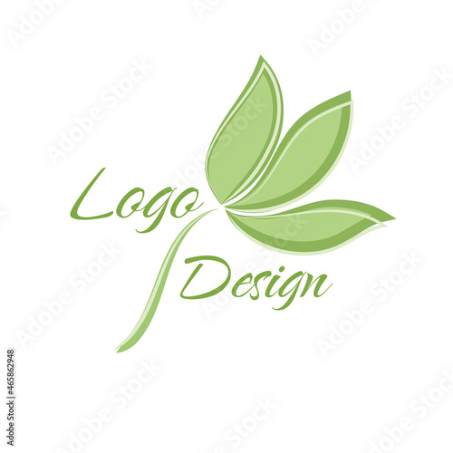 Vector green logo. Concept design of Plant, nature, ecology, garden, bio, growth, health and beauty care. Hand drawn icon of abstract flower. 