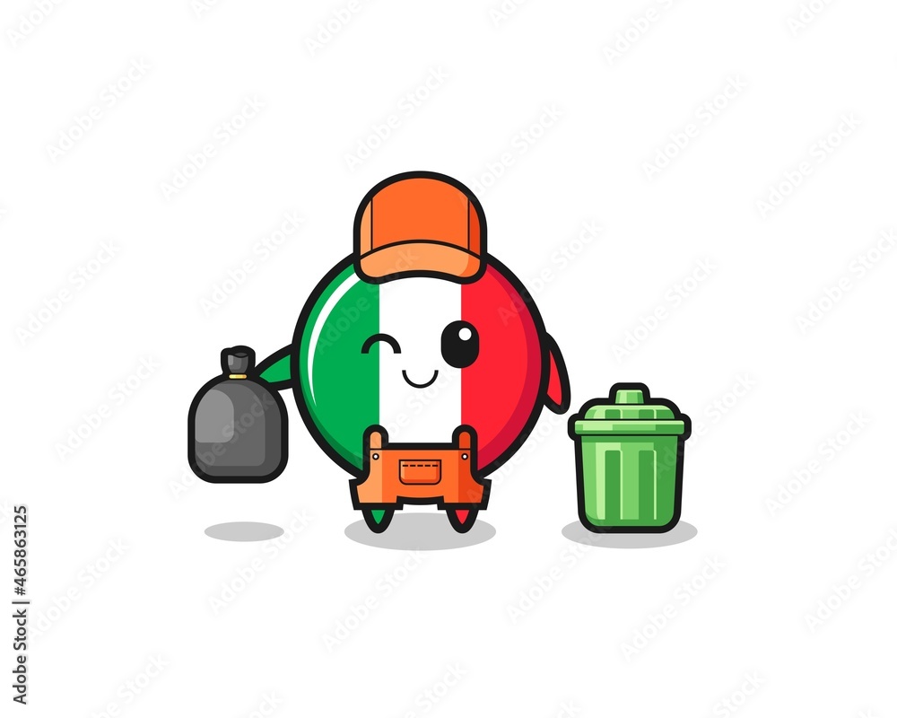 the mascot of cute italy flag as garbage collector the mascot of cute italy flag as garbage collector