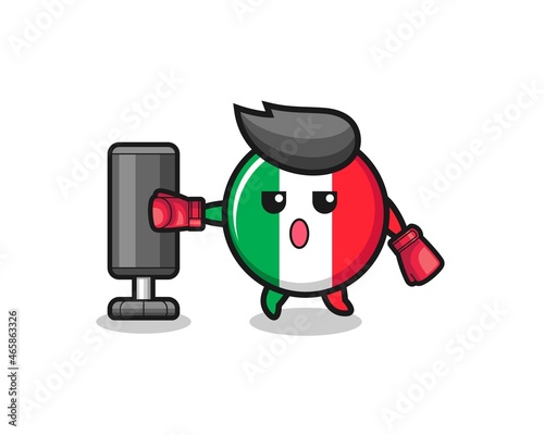 italy flag boxer cartoon doing training with punching bag