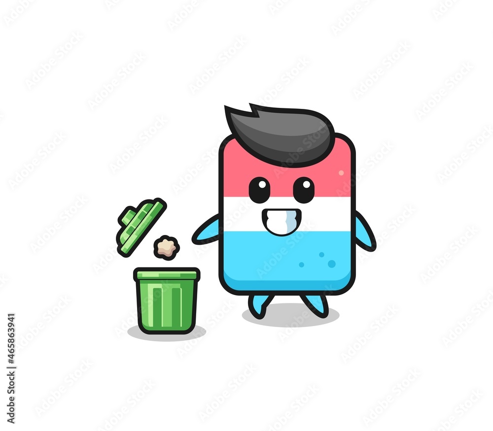 illustration of the eraser throwing garbage in the trash can illustration of the eraser throwing garbage in the trash can