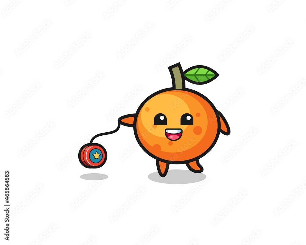Obraz premium cartoon of cute mandarin orange playing a yoyo