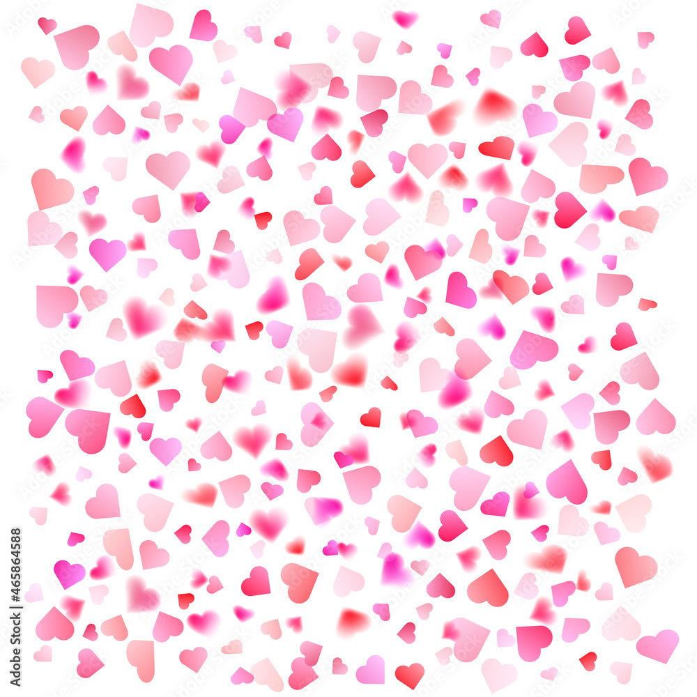 Pink particles heart shape. Valentines Day background of hearts falling. Element for greeting cards