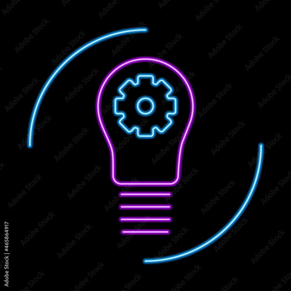 Light bulb idea neon sign, modern glowing banner design, colorful modern design trend on black background. Vector illustration. Light bulb idea neon sign, modern glowing banner design, colorful modern design trend on black background. Vector illustration.