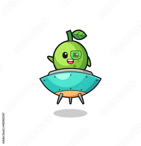 lime cartoon riding a future spaceship