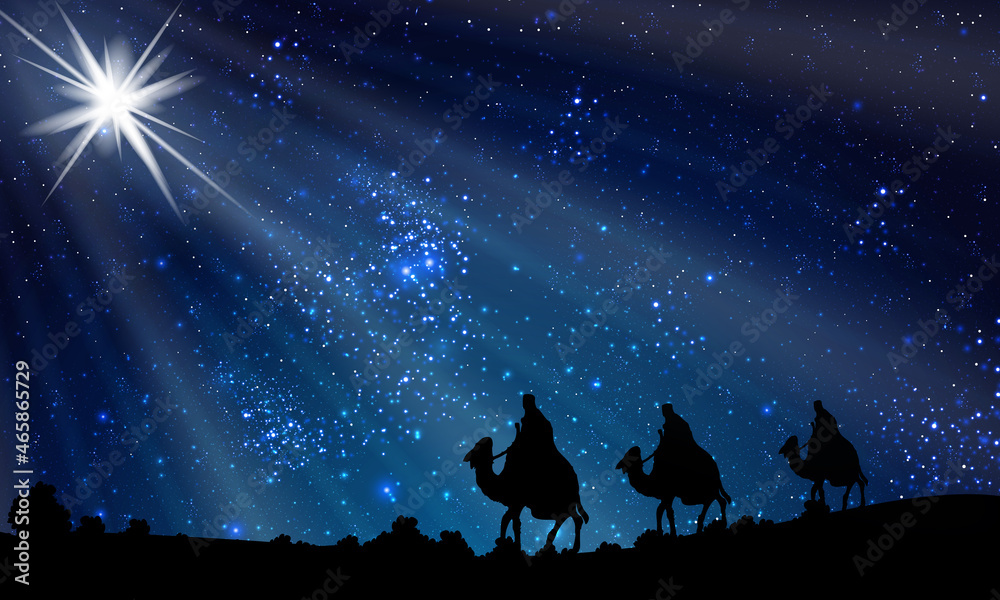 Wise men on a starry night, art video illustration. Stock Vector ...