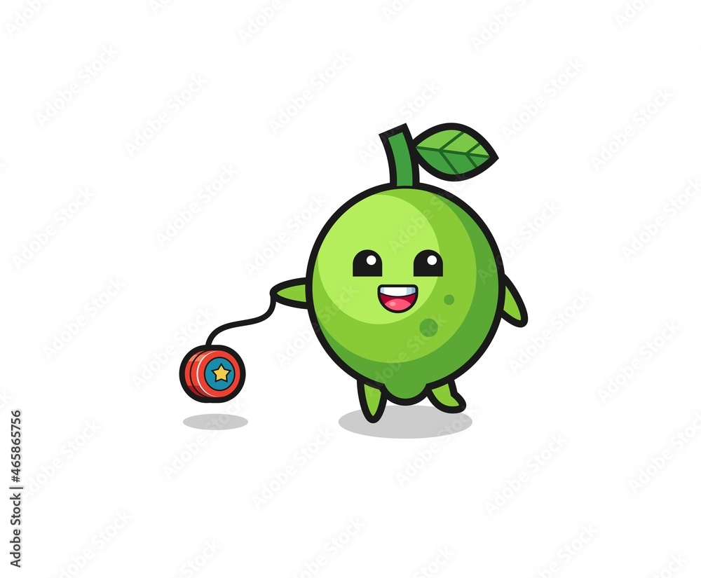 cartoon of cute lime playing a yoyo cartoon of cute lime playing a yoyo