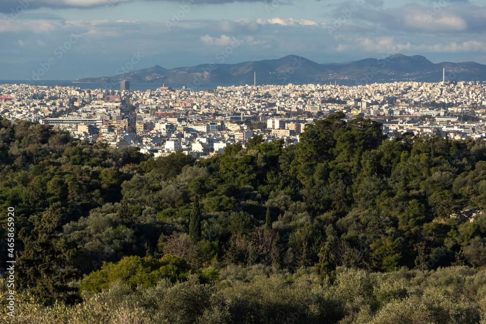 Panoramic view from Acropolis to city of Athens, Attica, Greece