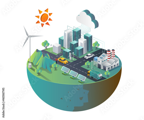 Smart city with cloud server and solar panels