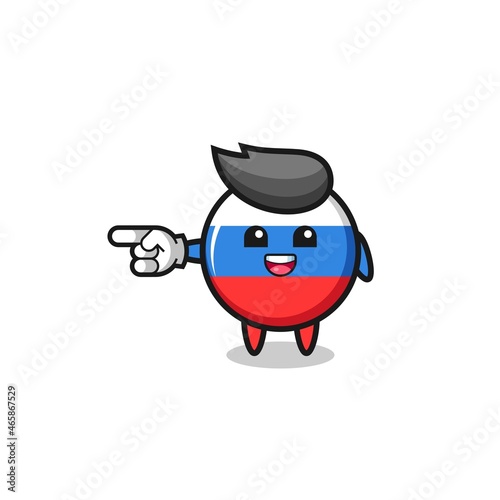 russia flag cartoon with pointing left gesture