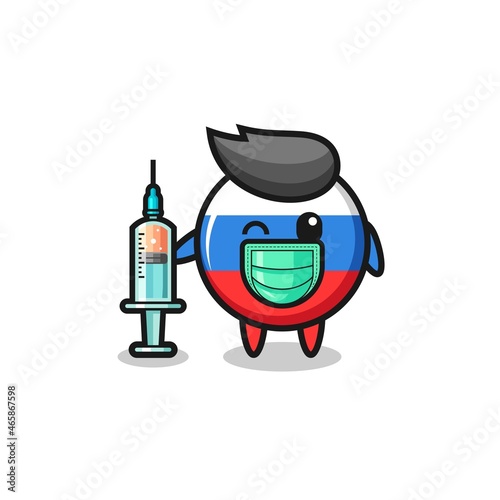 russia flag mascot as vaccinator