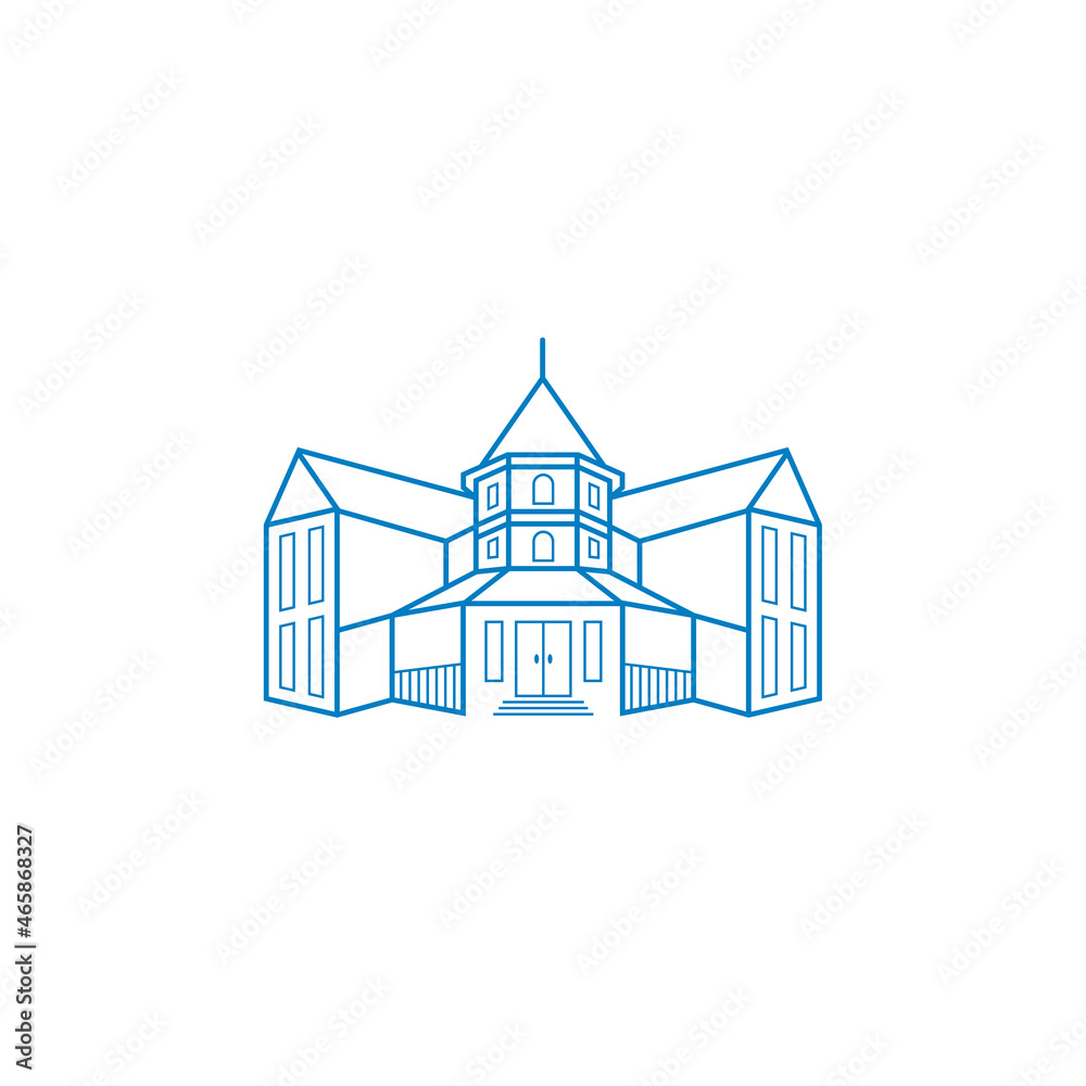 Vector line of old victorian style house with dome
