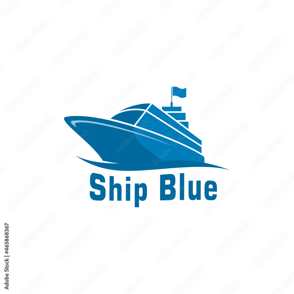 Naklejka premium Blue ship vector logo sailing on the sea