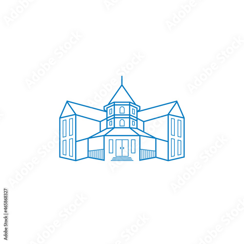 Vector line of old victorian style house with dome