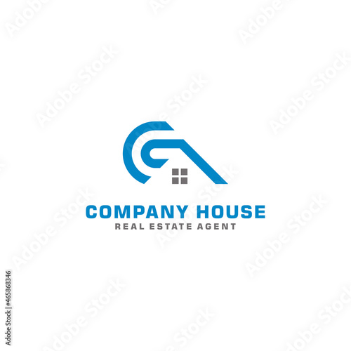 Vector logo combination of initials C and house building
