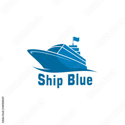 Blue ship vector logo sailing on the sea