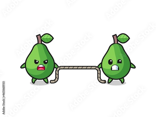 cute avocado character is playing tug of war game