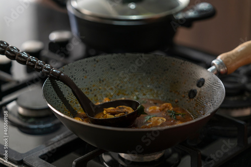 Homemade pasta in the kitchen of the house