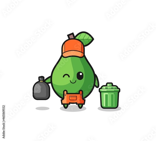 the mascot of cute avocado as garbage collector