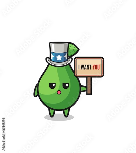 avocado cartoon as uncle Sam holding the banner I want you