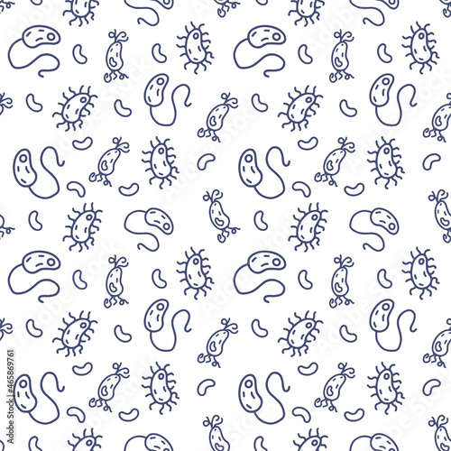Pathogenic microorganisms line vector doodle simple seamless pattern