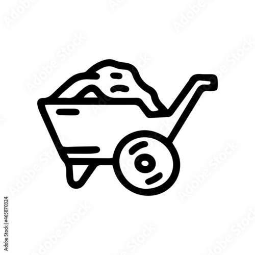 wheelbarrow with coal line vector doodle simple icon