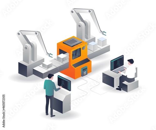 3d cnc machine operator in isometric design