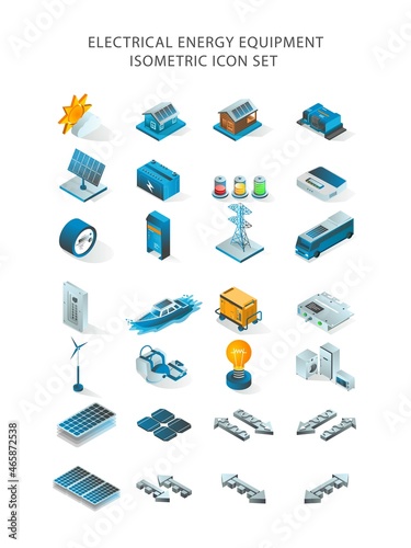 A set of icons about solar panels and electric power