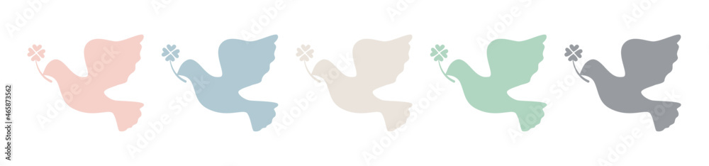 Obraz premium クローバーを運ぶ鳥のシルエットセット