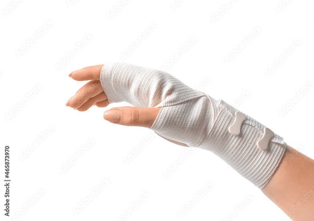 Female hand with elastic bandage on white background Photos | Adobe Stock