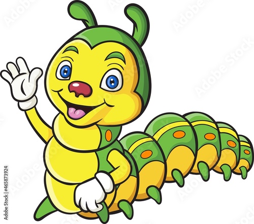 Cartoon happy caterpillar on white background