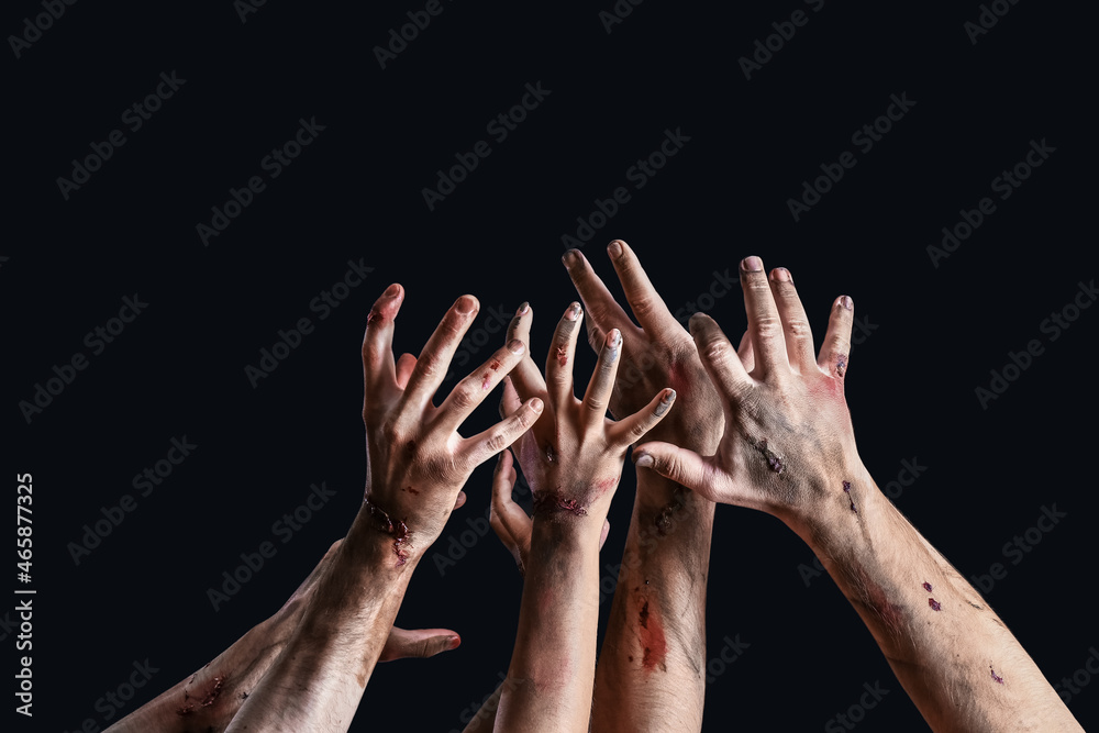 Hands of zombies on dark background Hands of zombies on dark background