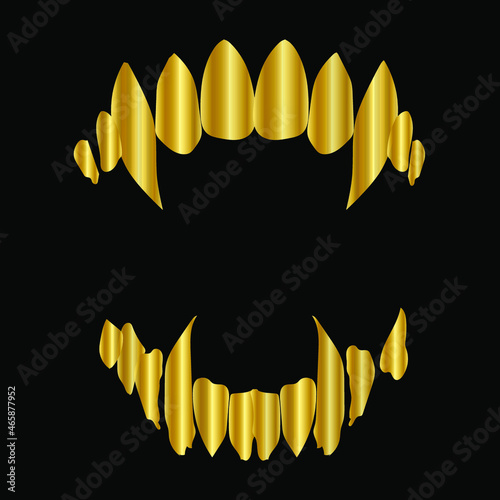 Golden vampire teeth vector isolated on black background EPS 10
