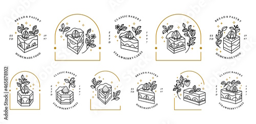 Set of vintage hand drawn cake, pastry, bakery logo elements