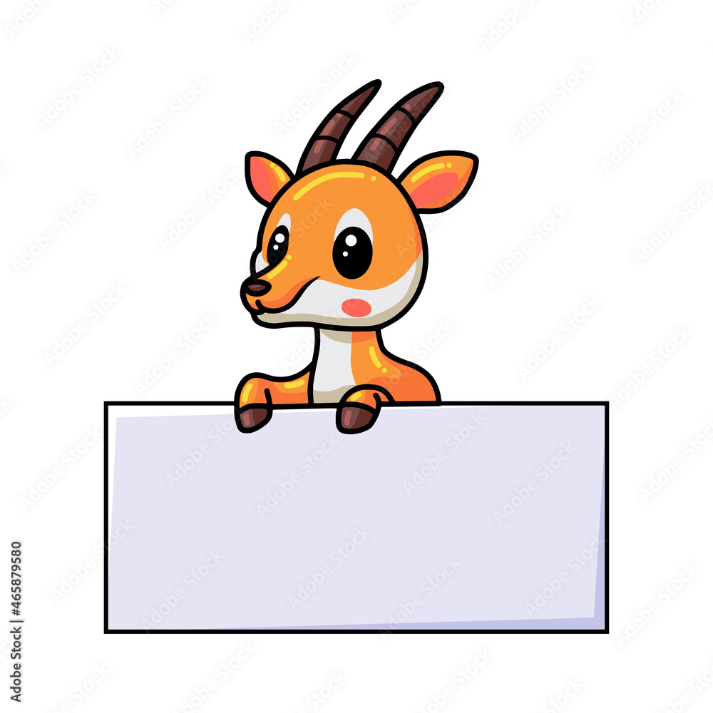 Fototapeta premium Cute little gazelle cartoon with blank sign