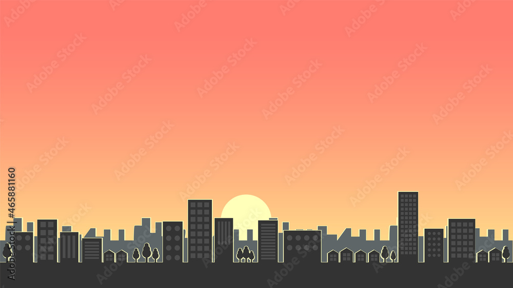 日没の街並みのベクター背景グラフィック