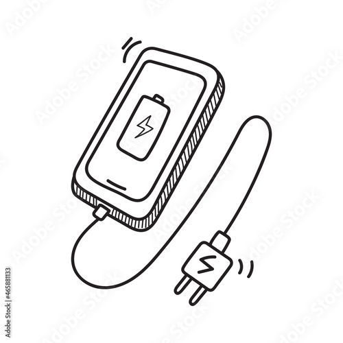 Charge phone vector illustration in doodle drawing style isolated on white background