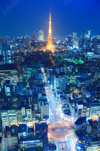 東京タワーのライトアップとビル群,夜景, 港区,東京都