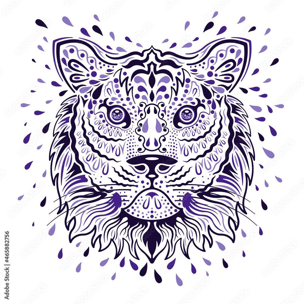 Obraz premium Tiger head pattern isolated outline sketch