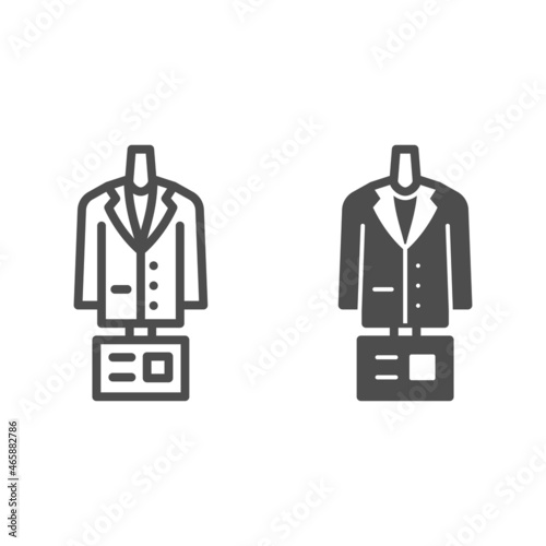 Suit finishing press line and solid icon, dry cleaning concept, jacket topper machine vector sign on white background, outline style icon for mobile concept and web design. Vector graphics.