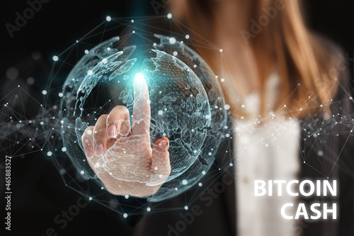 Wallpaper Mural Business, Technology, Internet and network concept. Young businessman working on a virtual screen of the future and sees the inscription: Bitcoin cash Torontodigital.ca