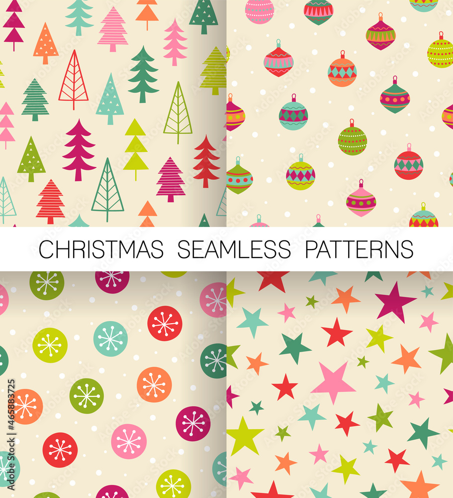 Set of colorful christmas elements seamless pattern background.