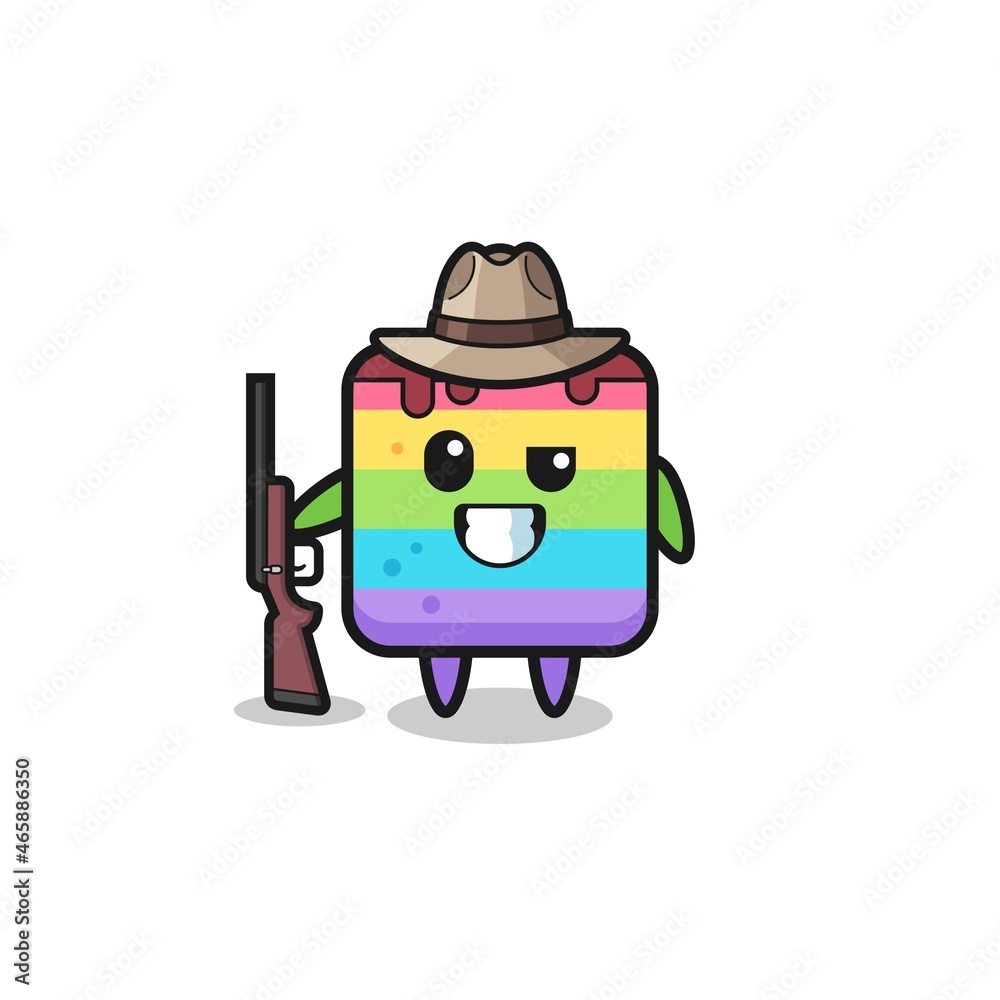 Fototapeta premium rainbow cake hunter mascot holding a gun