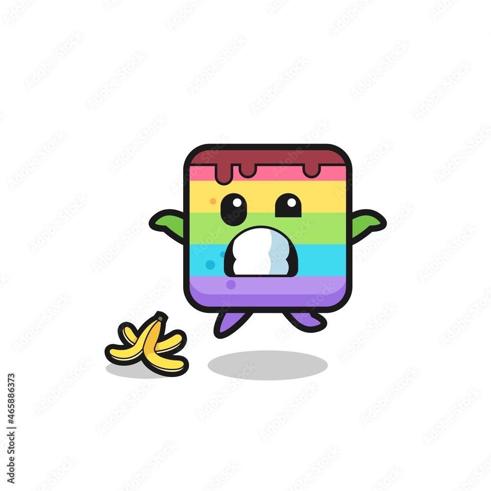rainbow cake cartoon is slip on a banana peel rainbow cake cartoon is slip on a banana peel