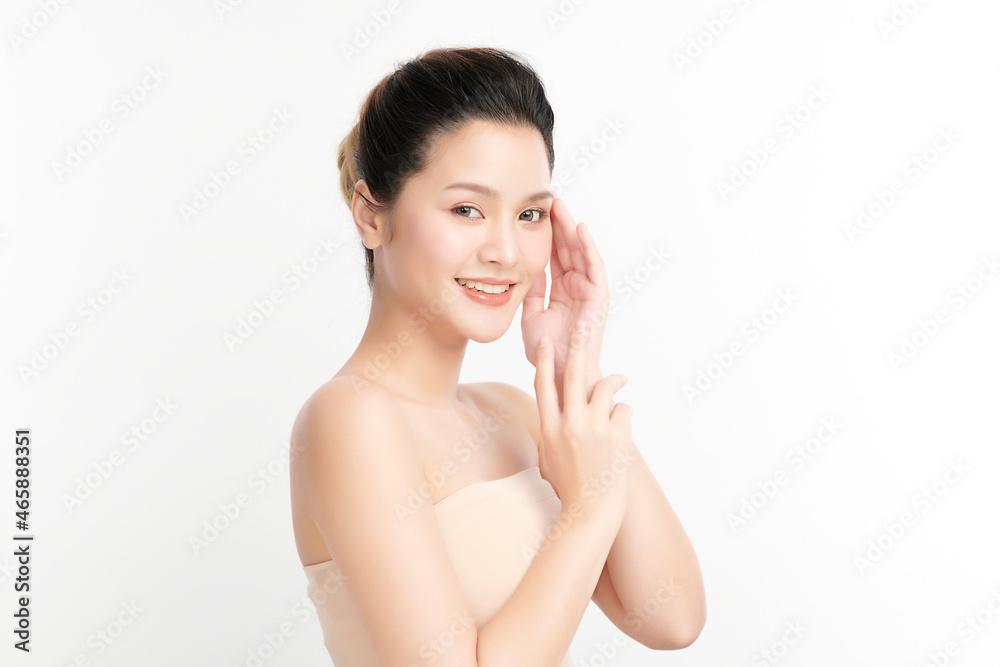 Beautiful young asian woman with clean fresh skin on white background, Face care, Facial treatment, Cosmetology, beauty and spa, Asian women portrait. Beautiful young asian woman with clean fresh skin on white background, Face care, Facial treatment, Cosmetology, beauty and spa, Asian women portrait.