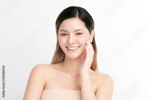 Beautiful young asian woman with clean fresh skin on white background, Face care, Facial treatment, Cosmetology, beauty and spa, Asian women portrait.