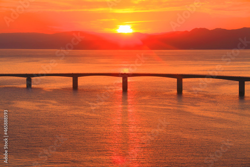 古宇利大橋と朝日, 今帰仁村,国頭郡,沖縄県 photo