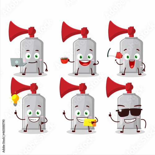 Air horn cartoon character with various types of business emoticons photo