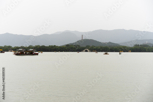 Yufeng Pagoda in the distance of Kunming Lake in the Summer Palace