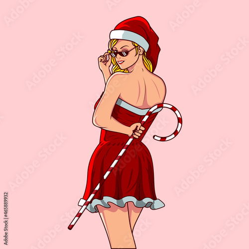 Cute Santa Girl holding stick candy christmas dress version in vector format for Christmas theme