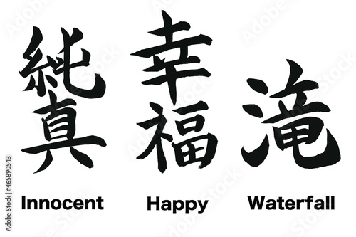                                                                  These are Japanese kanji written in calligraphy.  These mean  Hope   Passion   Nose .  